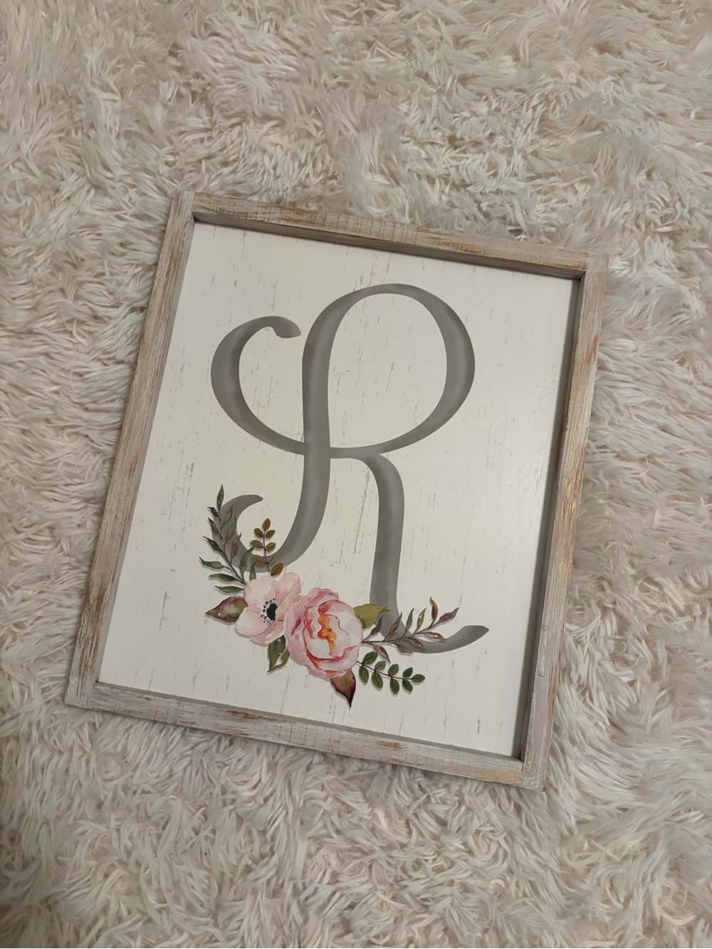 Hobby Lobby Floral Monogram R Wall Art in Gray, Pink, Green